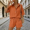 thumbnail image 5 of WAYUTE Shorts Sets Women 2 Piece Outfits Trendy Lapel Solid Color Blend Shirt and Shorts with Pockets Comfortable Soft Summer Casual Wear, 5 of 7