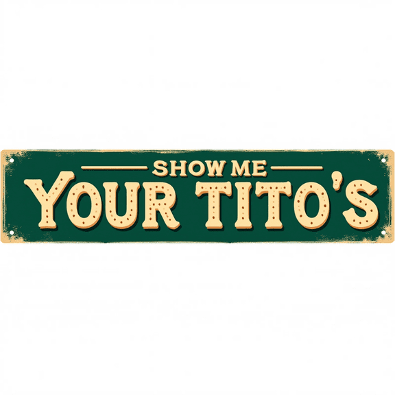 Decorative Tin Signs 16*4 Inches "Show Me Your Tito's" Vintage Bar Decor, Funny Room Decor, Man Cave Decor Ideal for Home Bar, Man Cave, Living Room, Garage