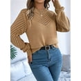 thumbnail image 6 of Women'S Crochet Sweaters Crew Neck Long Sleeve Cute Hollow Out Cotton Pullover Knit Tops Khaki M, 6 of 7