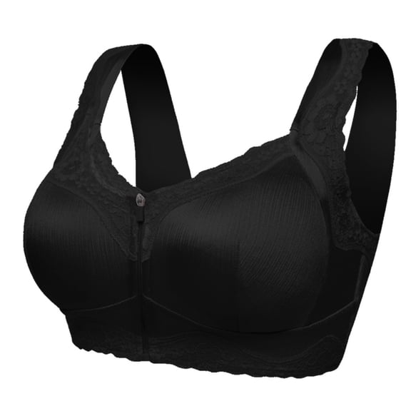 asdoklhq Sports Bras for Women,Women Anti-sagging Front Zip Breathable Satin Lace Hem Plus Size Bra