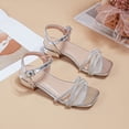 thumbnail image 2 of Girls Sandals Low Chunky Heels Ankle Strap Pumps Square Open Toe Flower Wedding Party Dress Shoes Silver 12 Little Kid, 2 of 7