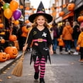 thumbnail image 2 of Girls Witch Dress with Hat, Broom & Tights – Glitter Tulle Princess Outfit for Halloween Party Dress-Up Play & Birthday (8#Black/18M), 2 of 9