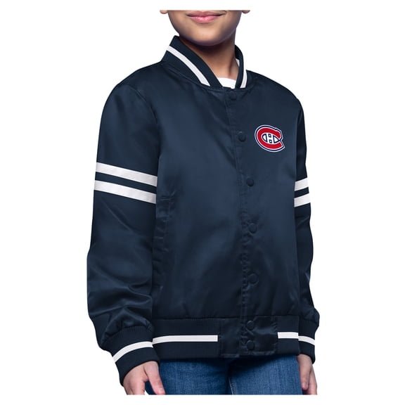 Youth-Starter  Navy Montreal Canadiens Printed Logo Satin Varsity Full-Snap Jacket