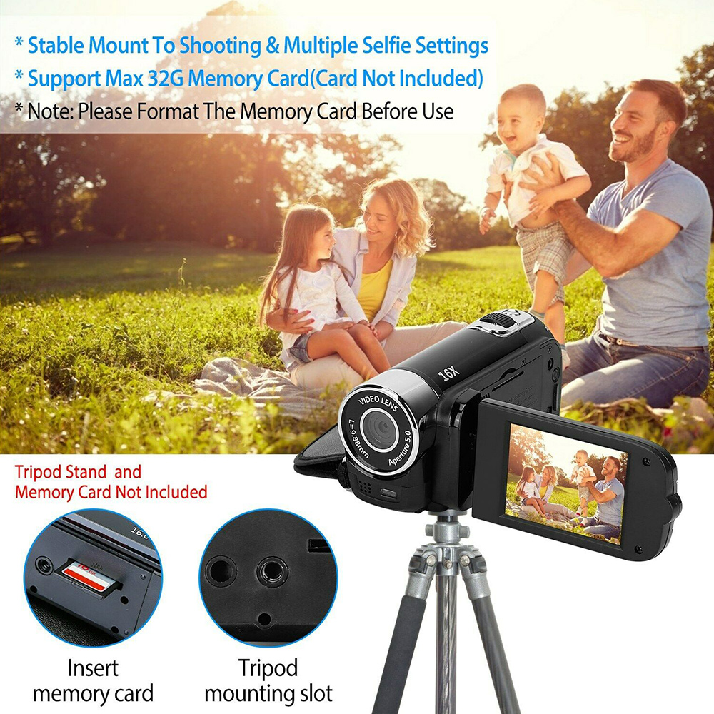 Video Camera Camcorder,YouTube Camera for Vlogging Full HD 1080P 16X Zoom Digital Video Recorder for Outdoor/Home,Black - image 5 of 6