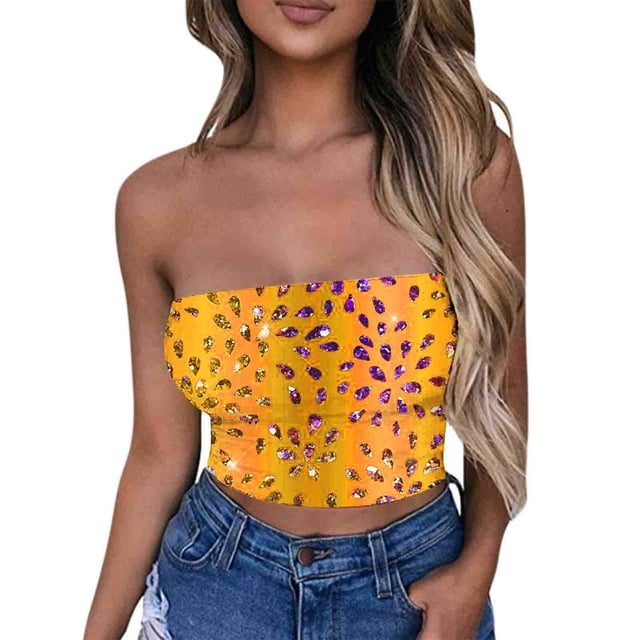 Tube Tops, Womens Printed Strapless Yoga Exercise Chest Wrap Pullover