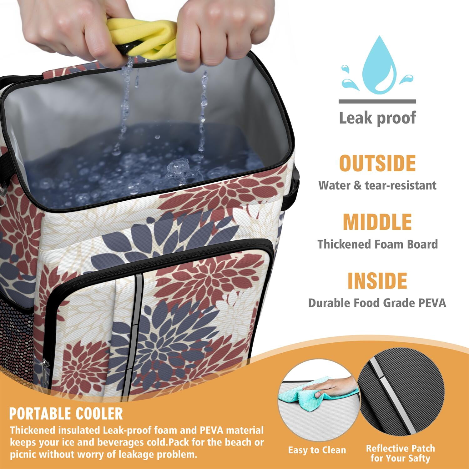 Travel Cooler Bag - Boho Bohemia Pioneer Flower Art Camping Beer Cooler Backpack with Bottle Opener- Waterproof Insulated Picnic Backpacks - Cooler Bag for Beach