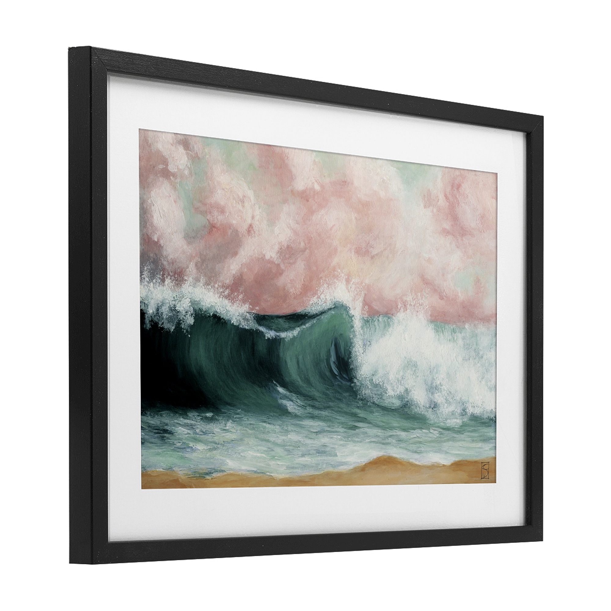 Crashing Seascape Waves Black Framed Print Under Glass, design by Sara Culpepper