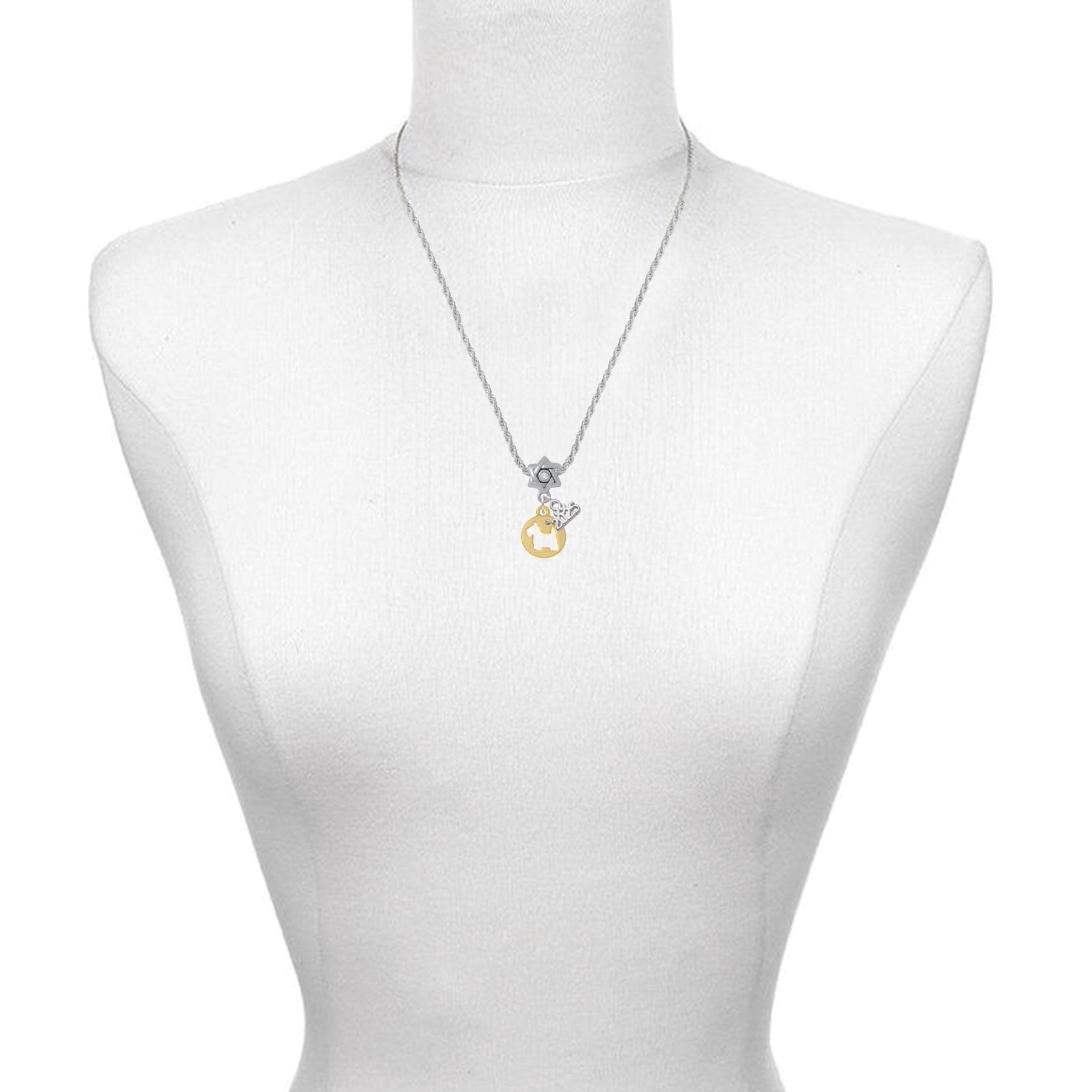 Delight Jewelry Gold-tone Scottie Dog Silhouette - Silver-tone Clear Star of David Charm Bead Dangle with Mini 2025