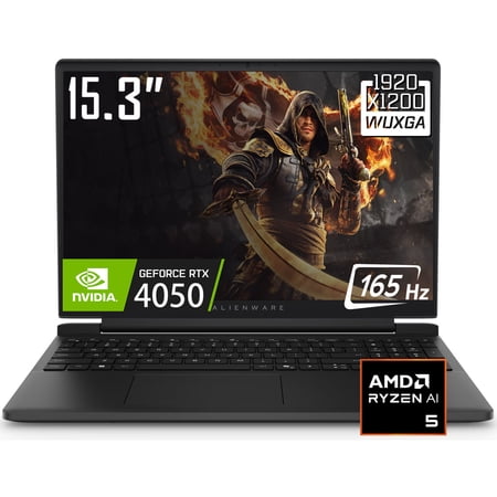 Dell Alienware 15 Gaming Laptop, 15.6" 1920 x 1200 FHD+ 165Hz LED Display, AMD Ryzen 5 220, NVIDIA RTX 4050, Backlit KB, WiFi 6, Win11 Home(16GB DDR5 | 512GB SSD)