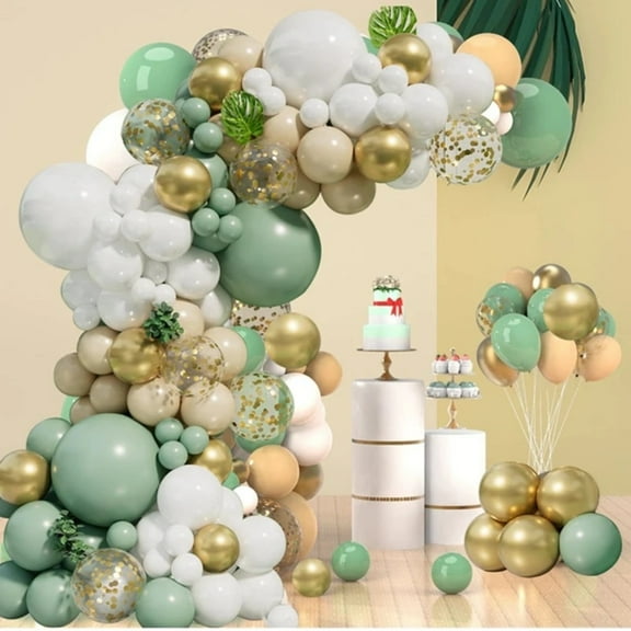 Sage Green White Gold Balloon Garland Arch Kit, 138Pcs Latex Balloons Different Sizes 18 12 10 5 Inch for Birthday Baby Shower Gender Reveal Wedding Party Decoration