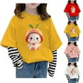 thumbnail image 4 of Odeerbi Kids Girls Long Sleeve Cotton Patchwork Shirt Fall Winter Base Layer Striped Undershirt New Bottoming Shirt Children's Base Shirt Fake Two Piece Top White, 4 of 4