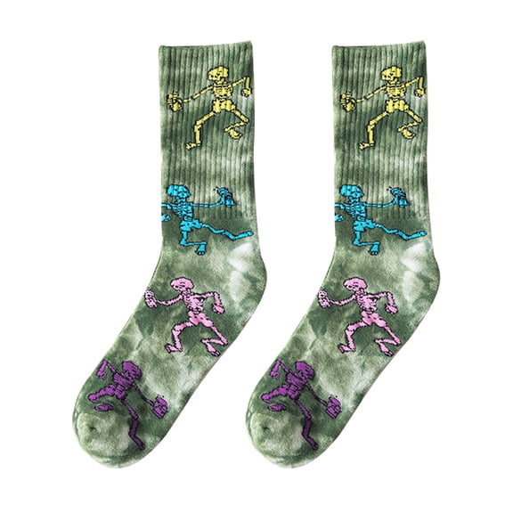 Women Men Socks, Fashion Street Style Tie-Dyed Breathable Sweat Absorbing Elastic Soft Cotton Middle Tube Crew Socks for Skateboard Daily Wear Sports