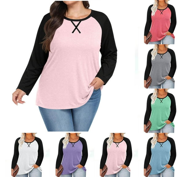 Zorckvet Women's Plus Size Tops,Long Sleeve Shirts,Oversized,Loose Fit Crewneck Blouses,Trendy Casual