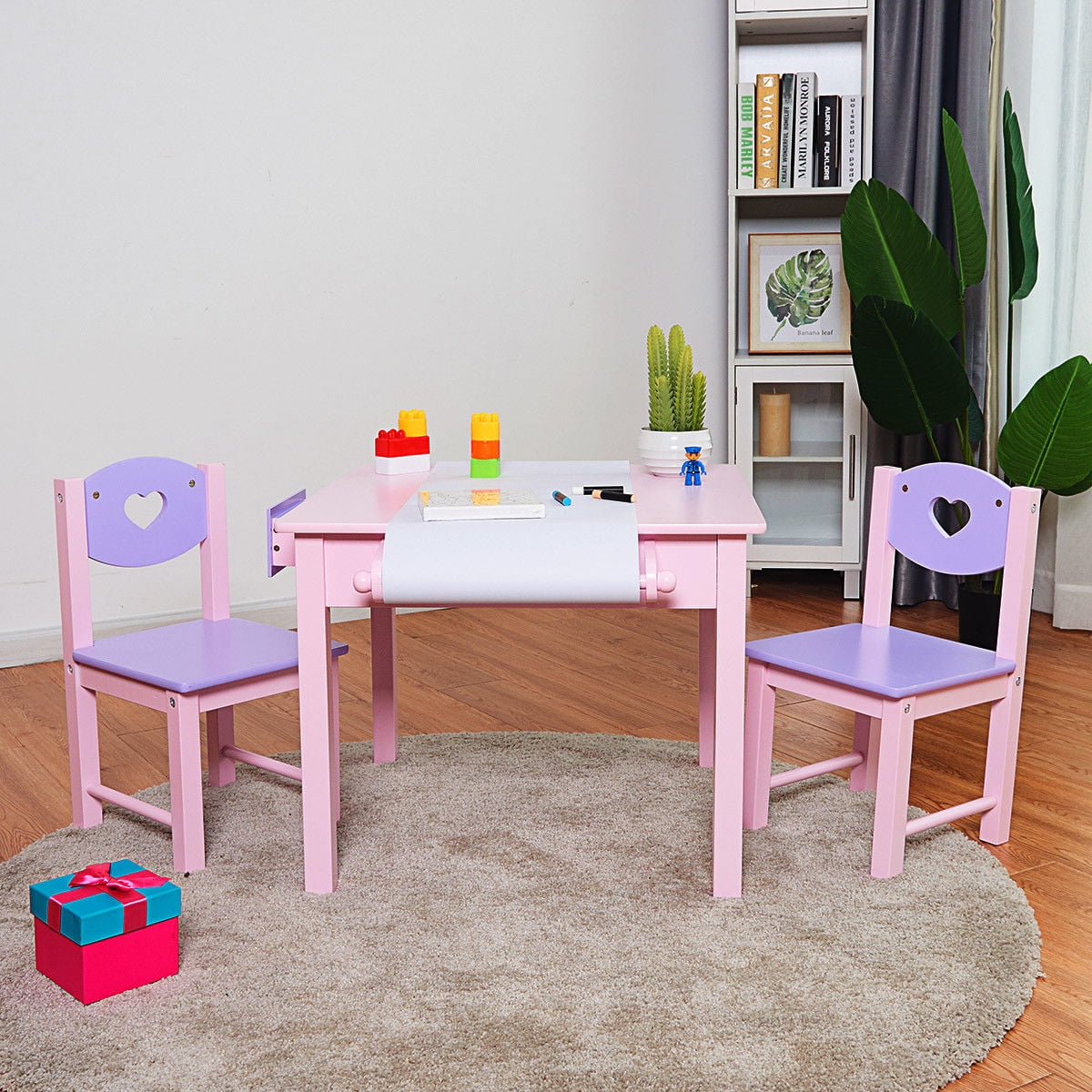 toddler art table with paper roll