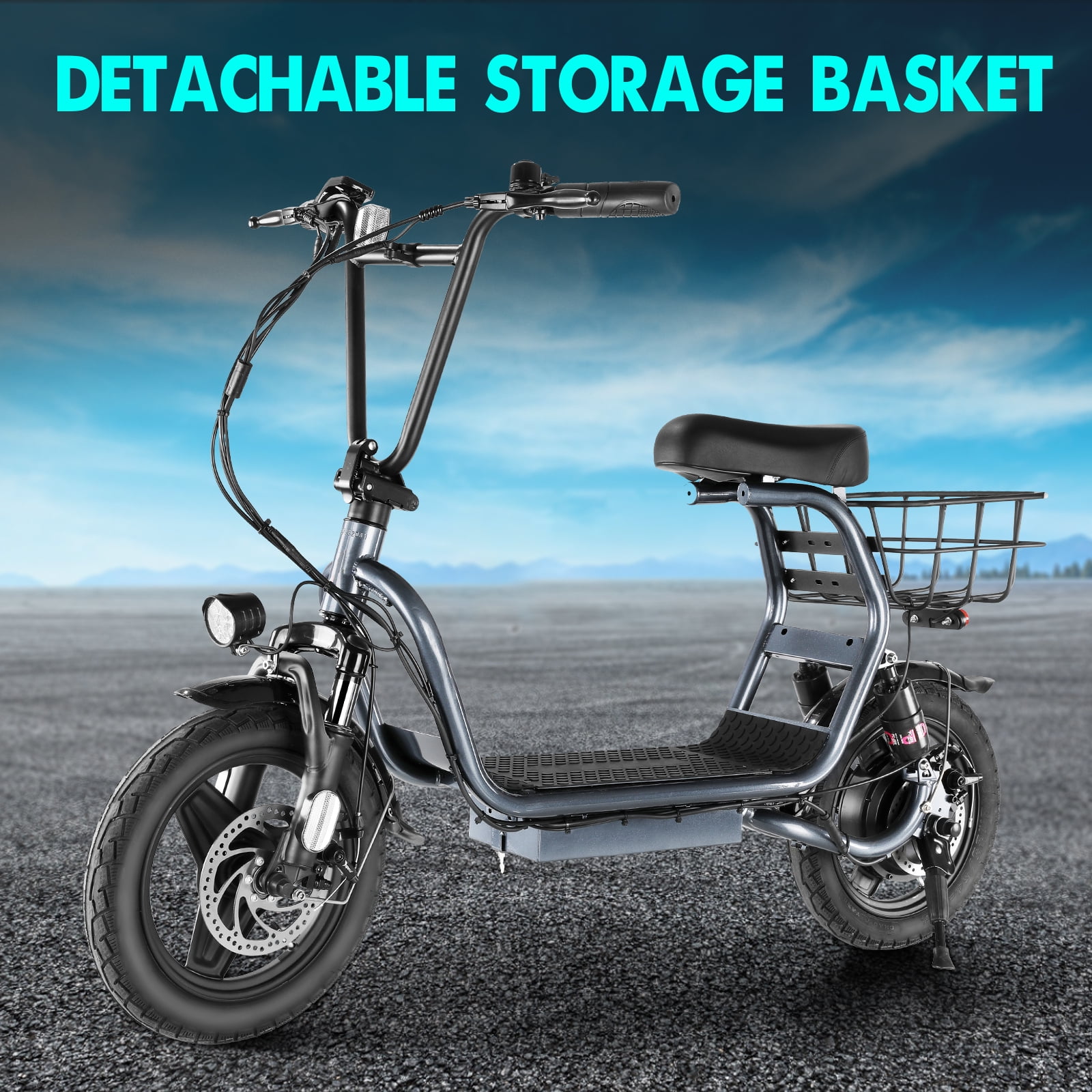 SANOPY Electric Scooter with Seat, 500W 500Wh Battery 25 Miles Range 20Mph Top Speed, Foldable Electric Scooter for Adults with Basket, White
