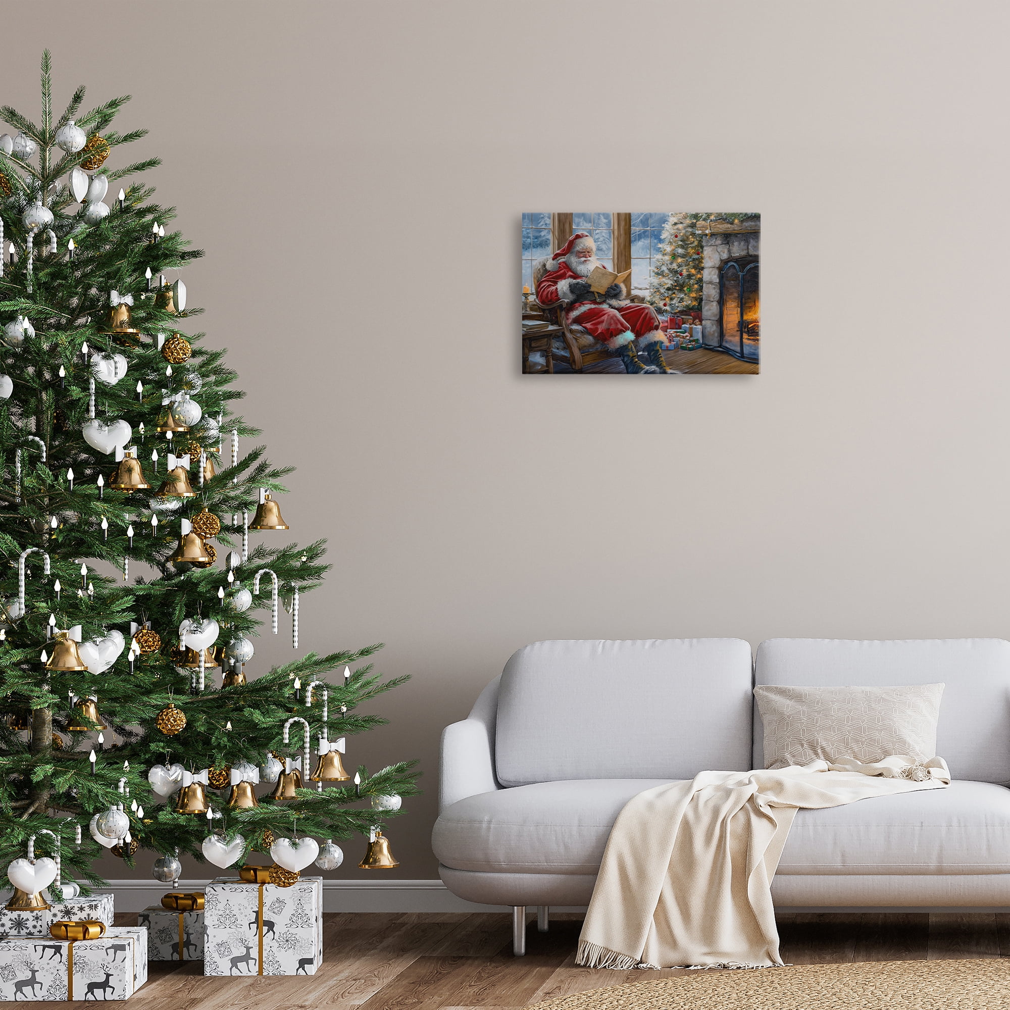 Stupell Industries Santa Reading by Fire Holiday Painting Gallery Wrapped Canvas Art Prints Wall Art, 24 x 16