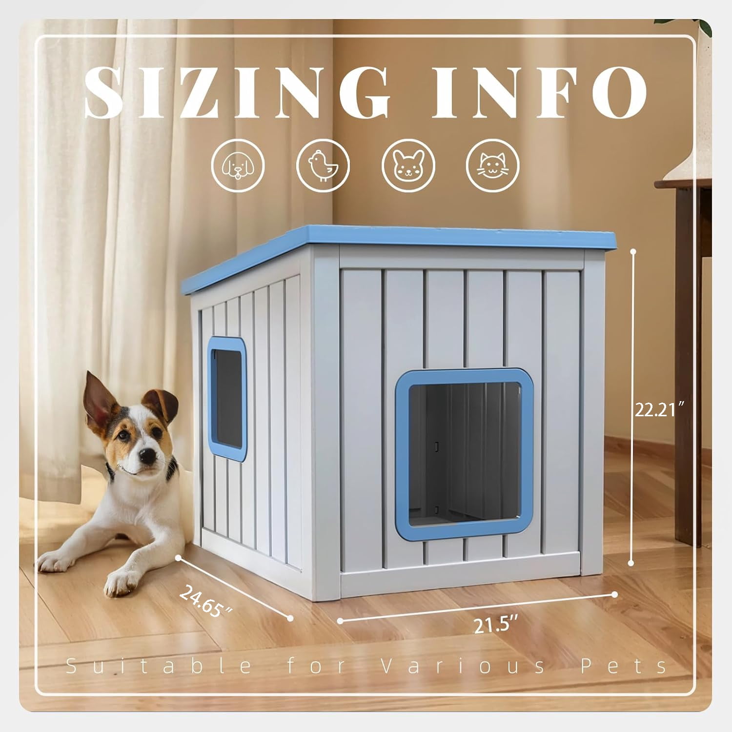 FICARTS Outdoor Condo-Style 1-Level Waterproof, Insulated Cat Shelter for Cats & Small Dogs, Blue