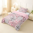 thumbnail image 2 of Erosebridal Floral Plaid Twin Comforter Sets for Girls, Pink Checkered Bedding Set, Pink Reversible, 2pcs, 2 of 6