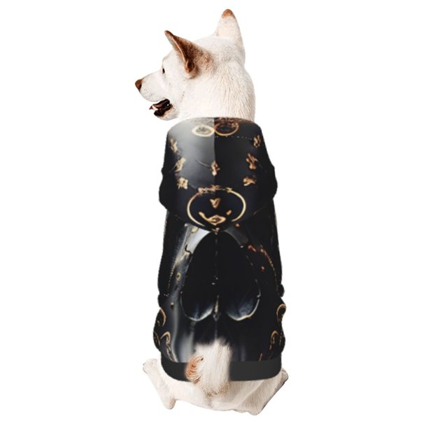 Fotbe Gold Pattern Black Skull Sudadera con Estampado para Perros Pequeños – Suéter con Capucha para Mascotas, Tela Suave de Forro Polar con Bolsillo-X-Large