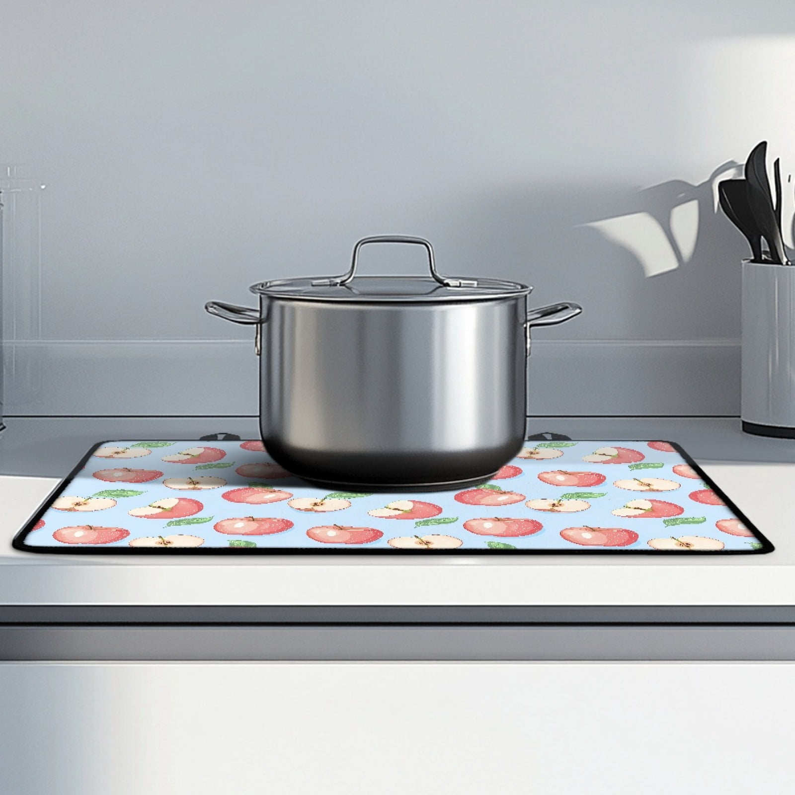 SEANATIVE Stove Top Cover for Glass Stove Multi-purpose Electric Stovetop Cover Cooktop Dust Cover Heat Resistant Mats for Countertop Glass Stove Washer Dryer Top, Apple Pattern Blue