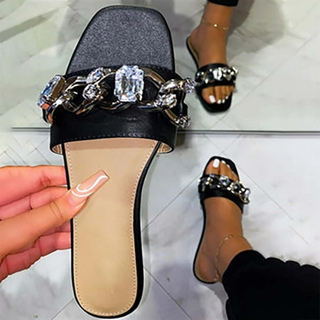 

FITORON Women s Slippers- Summer New Style Ladies Slippers European and American Flat Sandals Black 42