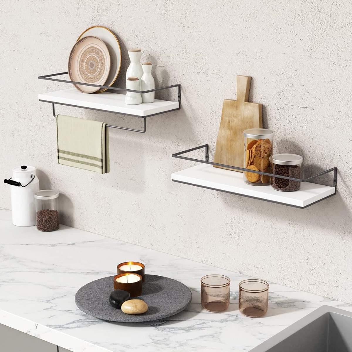 Floating Shelves with Towel Rack, Decorative Storage Shelves