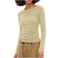 thumbnail image 7 of Htigea Women's Long Sleeve Shirts Solid Color Slim Fit Frill Tops Basic Crewneck Pullover Y2k Tees Khaki S, 7 of 7