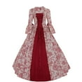 thumbnail image 1 of FYEGRE Robe Gothique Rétro à Manches Mi-Longues pour Femmes Tenue de Soirée Formelle Rouge TTG, 1 of 9