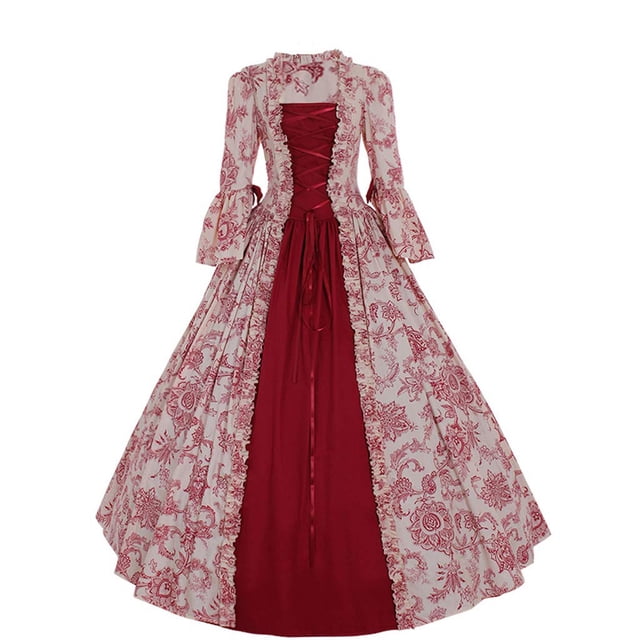 FYEGRE Robe Gothique Rétro à Manches Mi-Longues pour Femmes Tenue de Soirée Formelle Rouge TTG