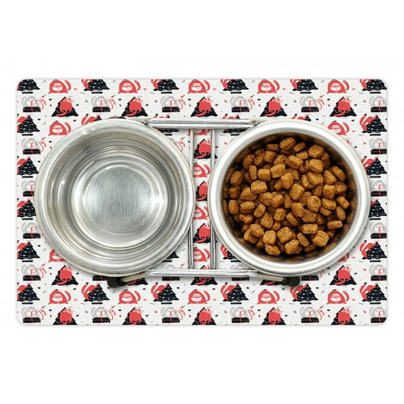 Winter Pet Mat for Food and Water, Big Cats Preparing at Christmas Time Holiday Celebration Joyous Winter Times, Non-Slip Rubber Mat for Dogs and Cats, 18" X 12", by Ambesonne
