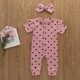 thumbnail image 5 of Gibobby Mono Ajustado de Verano con volantes y corazones de día, mono con estampado de San Valentín para niñas pequeñas y bebés, mono con diademas y mono para niñas(Rosa， 6-9 Meses), 5 of 5