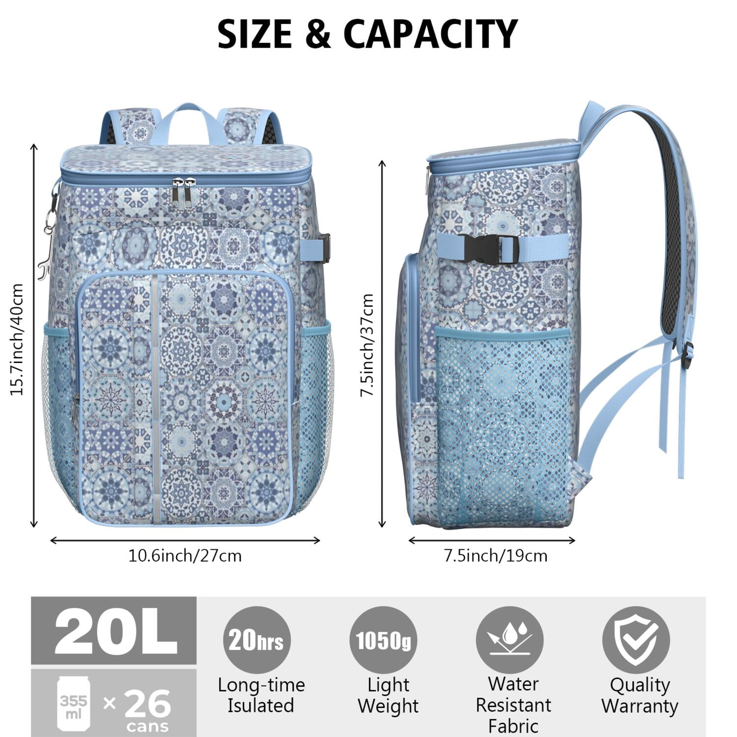 Travel Cooler Bag - Boho Bohemia Flower Camping Beer Cooler Backpack with Bottle Opener- Waterproof Insulated Picnic Backpacks - Cooler Bag for Beach