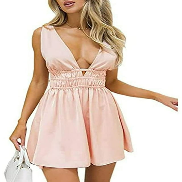 Robe Courte Dos Nu à Imprimé Floral pour Femme Boho Cottagecore Vintage à Col en V Robes Sans Manches à Volants Courte Robe d'Été