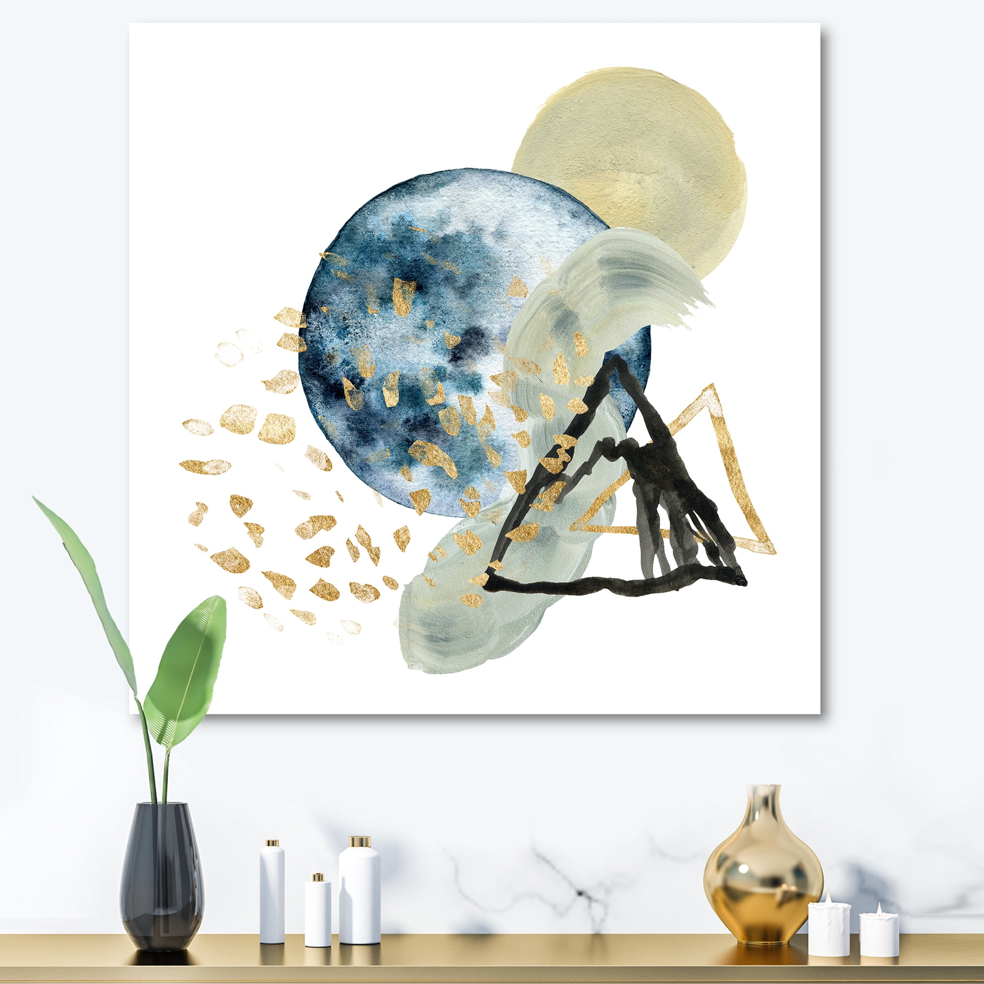 Designart ' Minimalistic Landscape of Moon With Mountains II ' Modern Canvas Wall Art Print