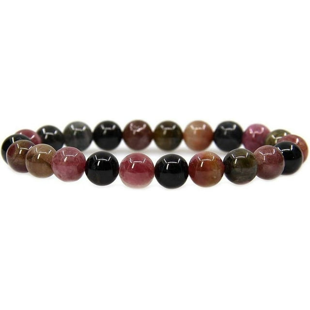 Bracelet Extensible en Perles Rondes de 8 mm en Tourmaline Multicolore Naturelle avec Cristaux de Guérison, 7 Pouces, Unisexe