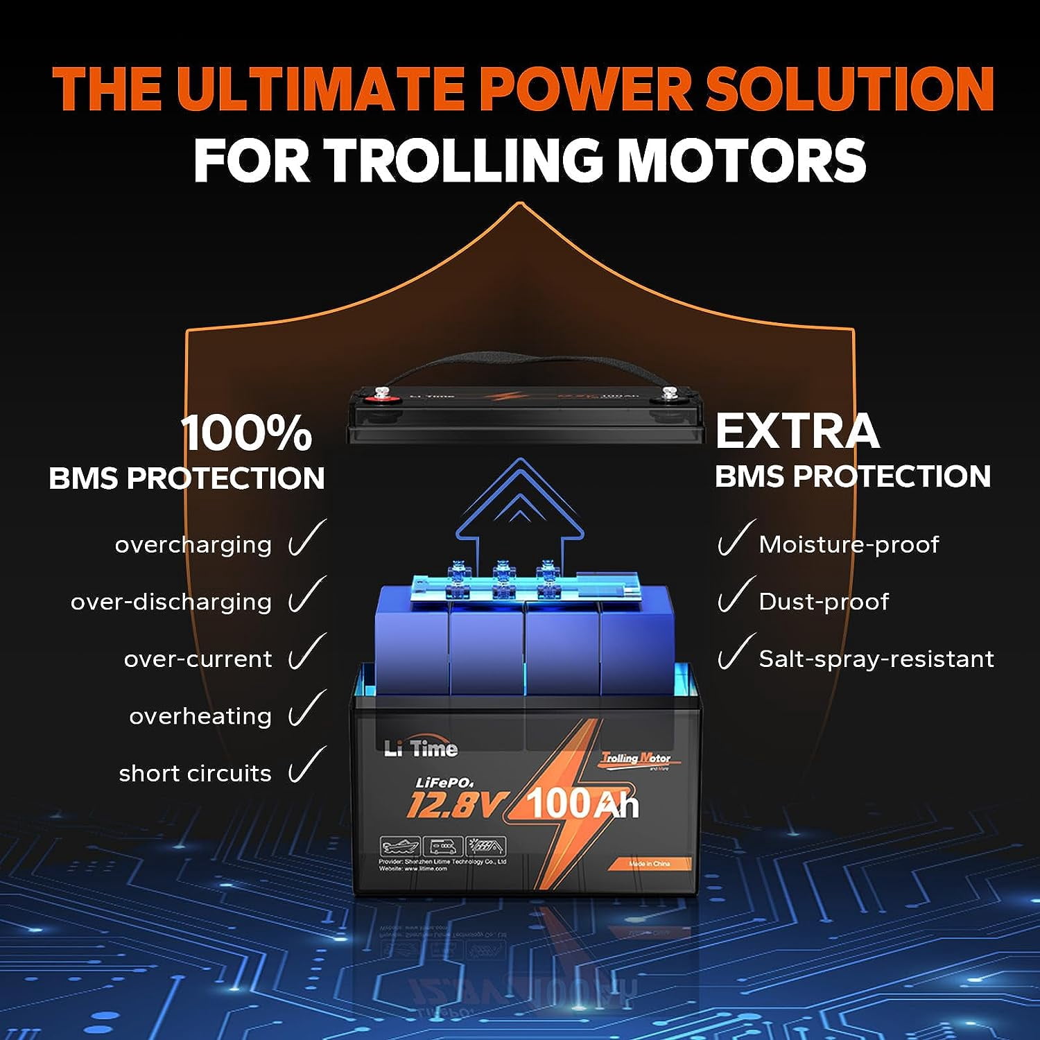 LiTime 2 Pack 12V 100Ah TM LiFePO4 Battery 15000 Deep Cycles Trolling Motors Lithium Battery