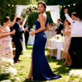 thumbnail image 4 of RFQWOVSR Womens Satin Side Slit Maxi Dress Bodycon Elegant Evening Formal Gown L, 4 of 5