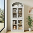 thumbnail image 7 of Affordable Quality Arched Bookshelf with Doors - Glass Doors - 15.83 inches deep by 71.4 inches tall rustic ambiance premium wood display cabinet for living room, kitchen and office,Glass Door_White, 7 of 7
