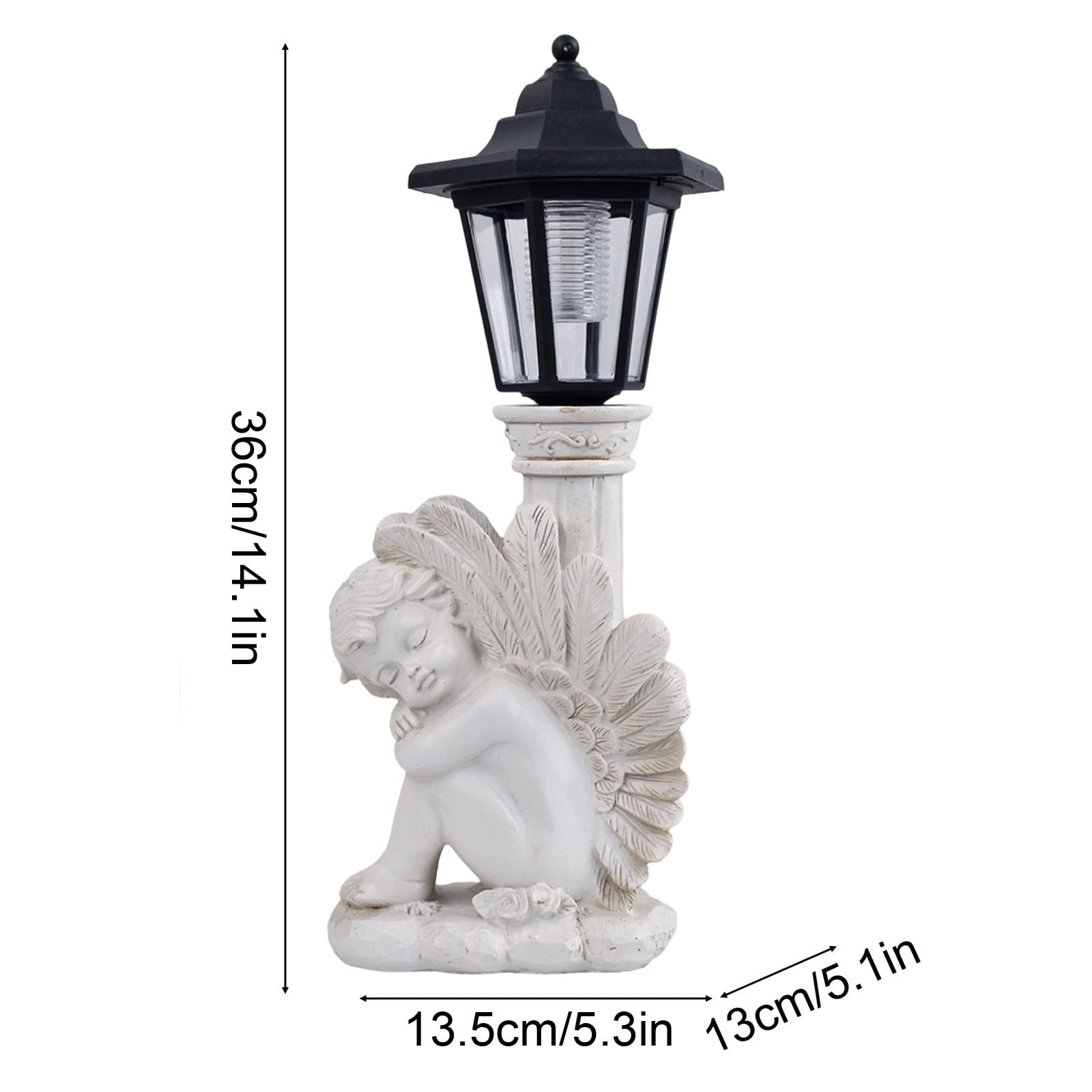 Angel Statue with Solar Lights 14.1Inch, Solar Cherub Angel Garden Statue Resin with Roma Pillar for Garden Decor, Porch, Patio, Yard Art Decoration A