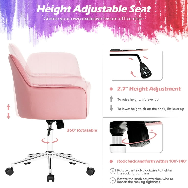 Costway Pink Velvet Accent Office Armchair Adjustable Swivel