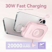 RORRY Portable Charger 20000mAh, PD 30W Fast Charging Power Bank with Built-in Cables & Apple Watch Charger, Travel Essential Battery Pack for iPhone/iPad, Black