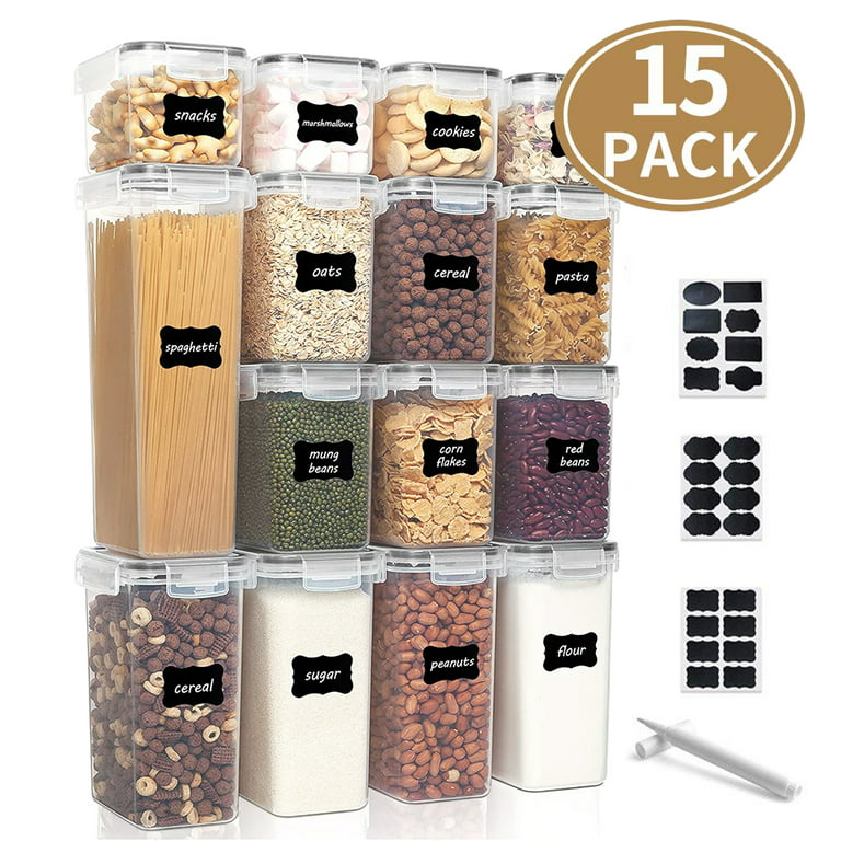 Prep & Savour Decklen Airtight Food Storage Containers With Lids, 24 Pcs  Plastic Kitchen And Pantry Organization Canisters For Cereal, Dry Food,  Flour And Sugar, BPA Free, Includes 24 Labels