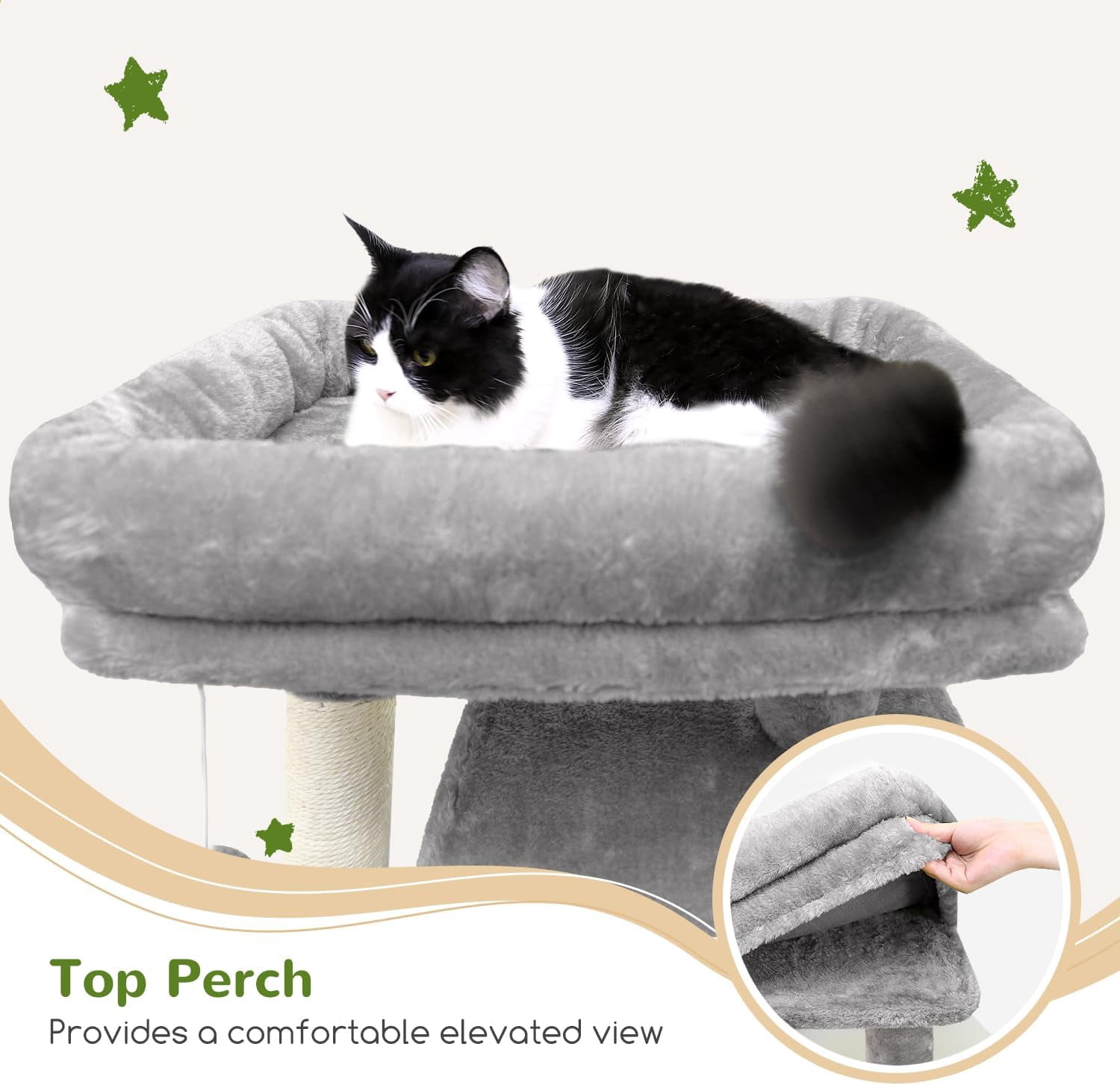 F70 Pro Cat Tree - 70" Tall, Removable Perch, Sisal Scratching Posts, Light Grey Heavy Duty Cat Tower for Large Cats