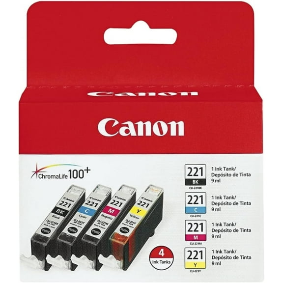 Canon CLI-221 Genuine Four Color Pack, Compatible with MP980, MP560, MP620, MP640, MP990, MX860, MX870, iP4600, iP3600, and iP4700 Printers