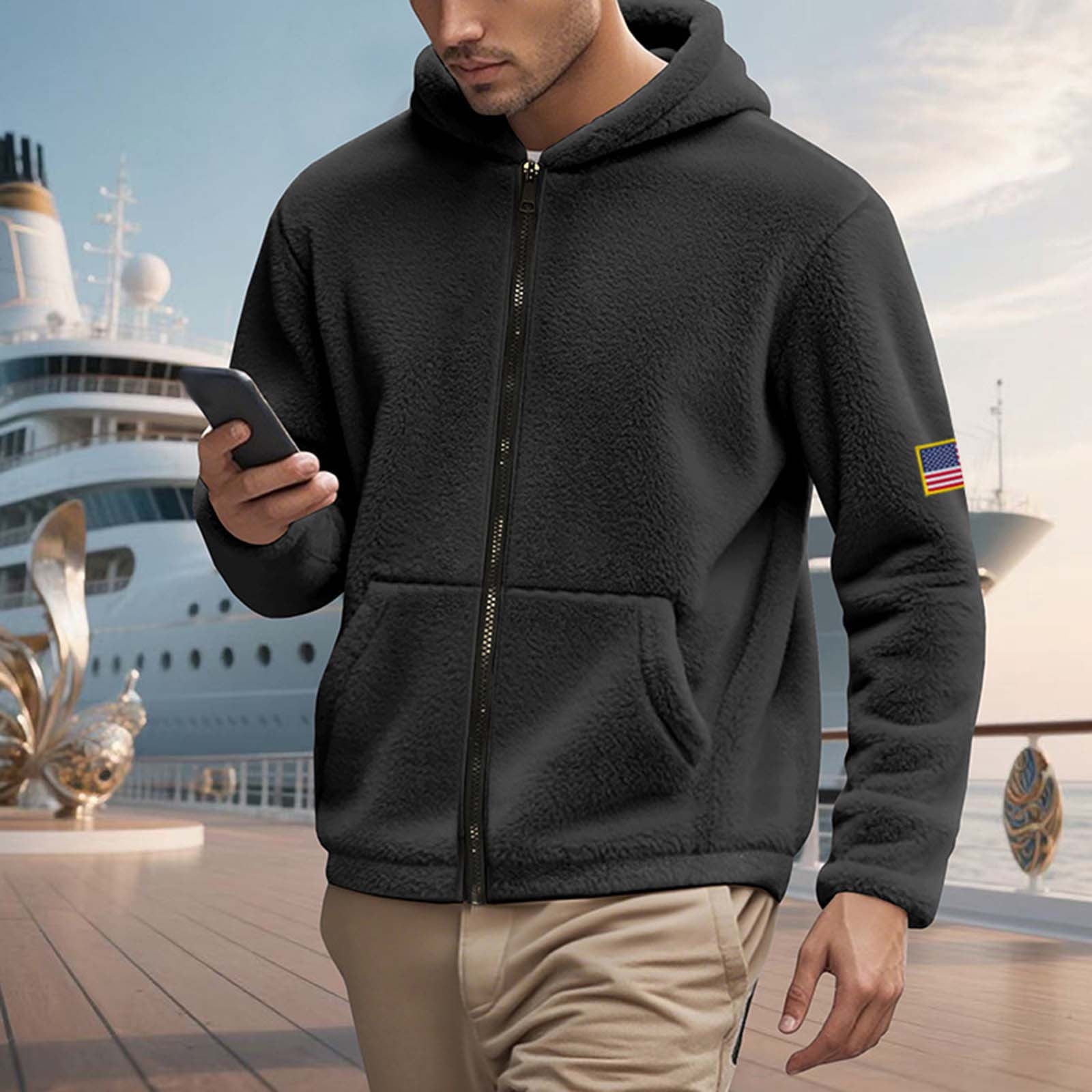 Lovzfmll Reversible Hoodie for Men, Double Sided Fleece, Solid
