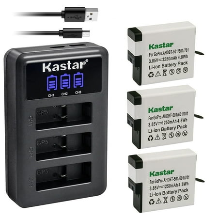 Kastar 3 Pack Battery + LCD Triple USB Charger Compatible with Gopro Hero 6 HD Black  HERO6 Silver  Hero 6 HD Silver  Hero 7 Action Camera  HERO7 Black  Hero 7 HD Black  HERO7 Silver  Hero 7 HD Silver