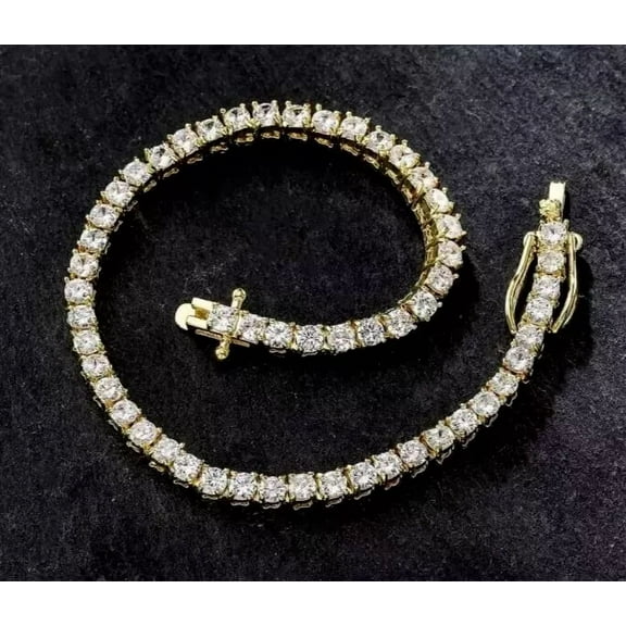7Ct Round Cut Lab Created Diamond 3MM 14k Yellow Gold Plated Women's Tennis Bracelet 7"