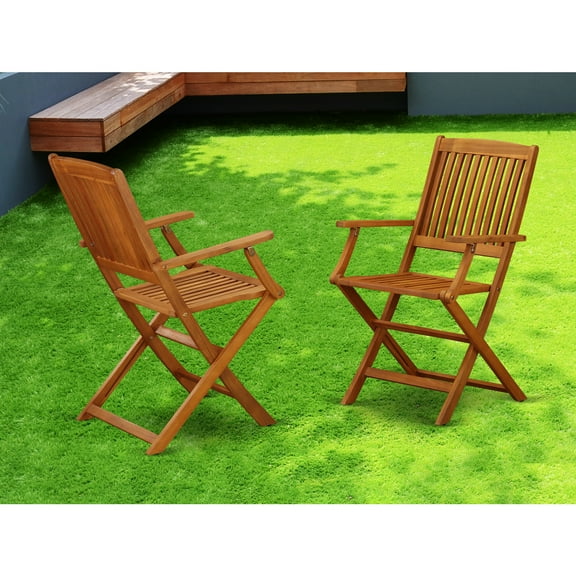 Acacia Wood Folding Chairs - Set of 2 - Outdoor Patio Balcony Armchairs - Home Garden Furniture