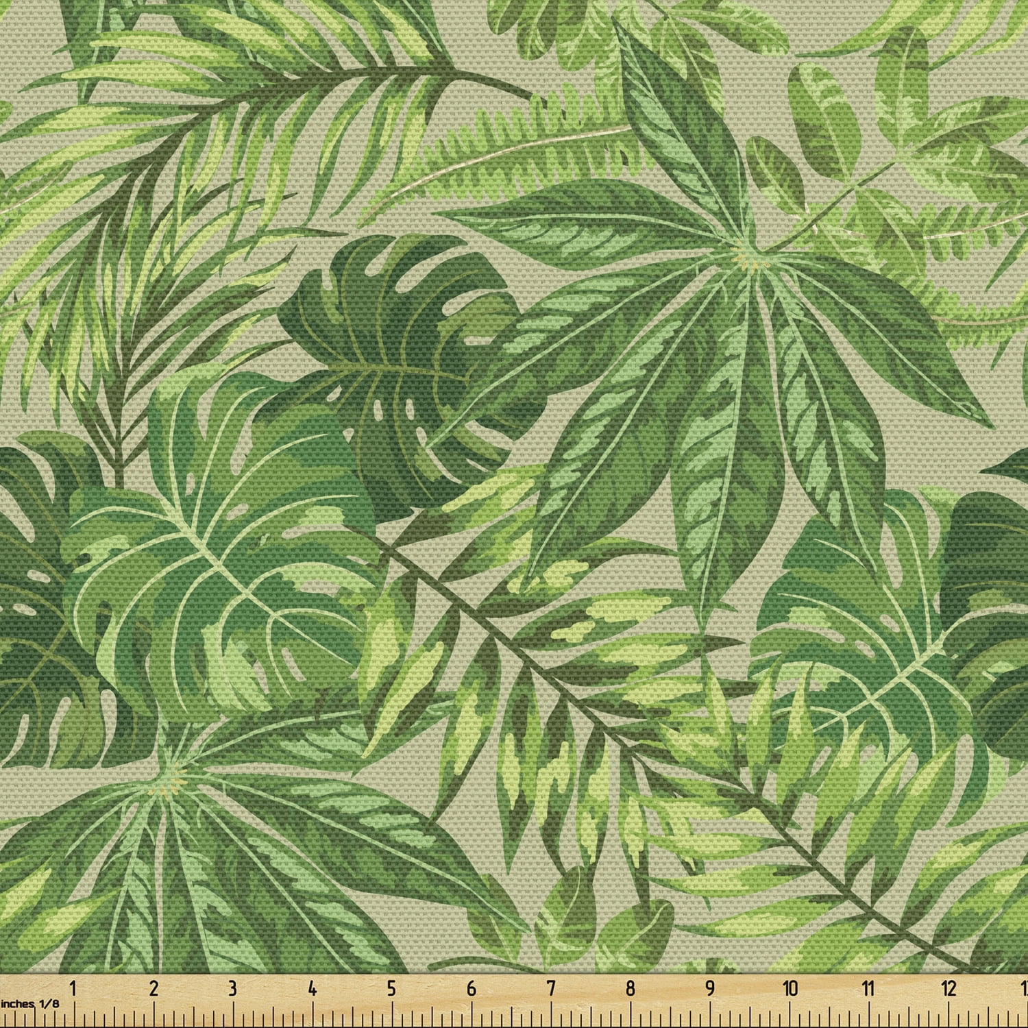 Green Leaf Fabric by the Yard, Exotic Pattern with Tropical Leaves
