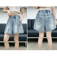 thumbnail image 6 of MKOSPLRT Jean Shorts for Girl 4-14 Years Elastic Waist Pleated Denim Shorts Baggy Wide Leg Jeans Floral Embroidery Shorts with Pockets, 6 of 9